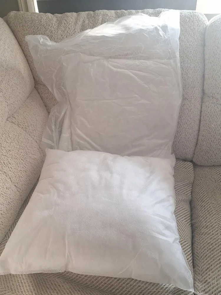 Vacuum-compressed pillow insert ready for shipping